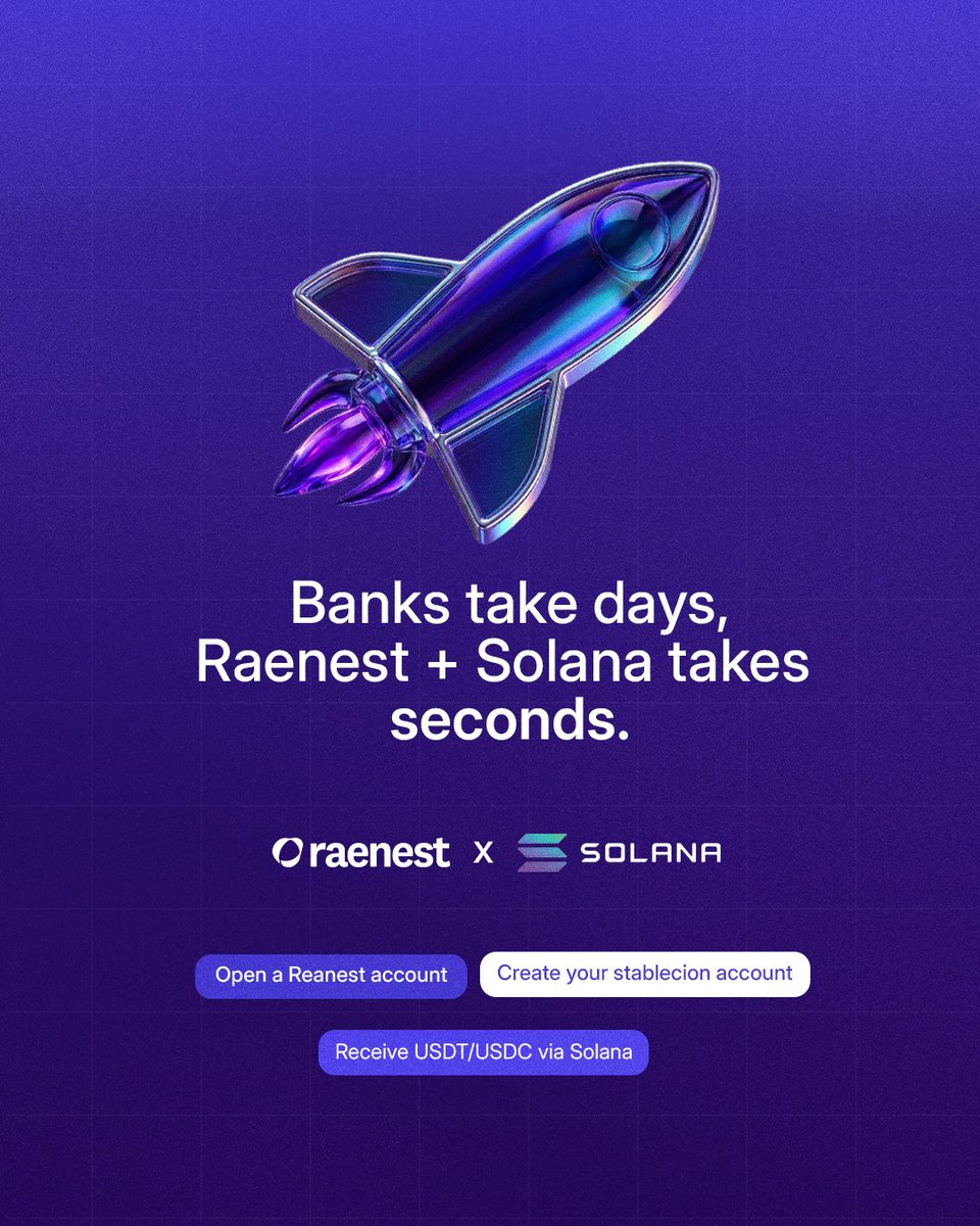 tjay_creative's tweet photo. Why settle for less when you can have it all with @RaenestApp?

⚡️ Banks take days. Raenest + Solana takes seconds.

🛡️ No more P2P stress just secure, regulated 1:1 USD settlement.

💳 From receiving USDT/USDC to spending or withdrawing locally… seamlessly.

Speed. Security. Lifestyle all in one.
This is more than payments. It’s a smarter way to move.
Download @RaenestApp
Today.

@RaenestApp @SuperteamNG