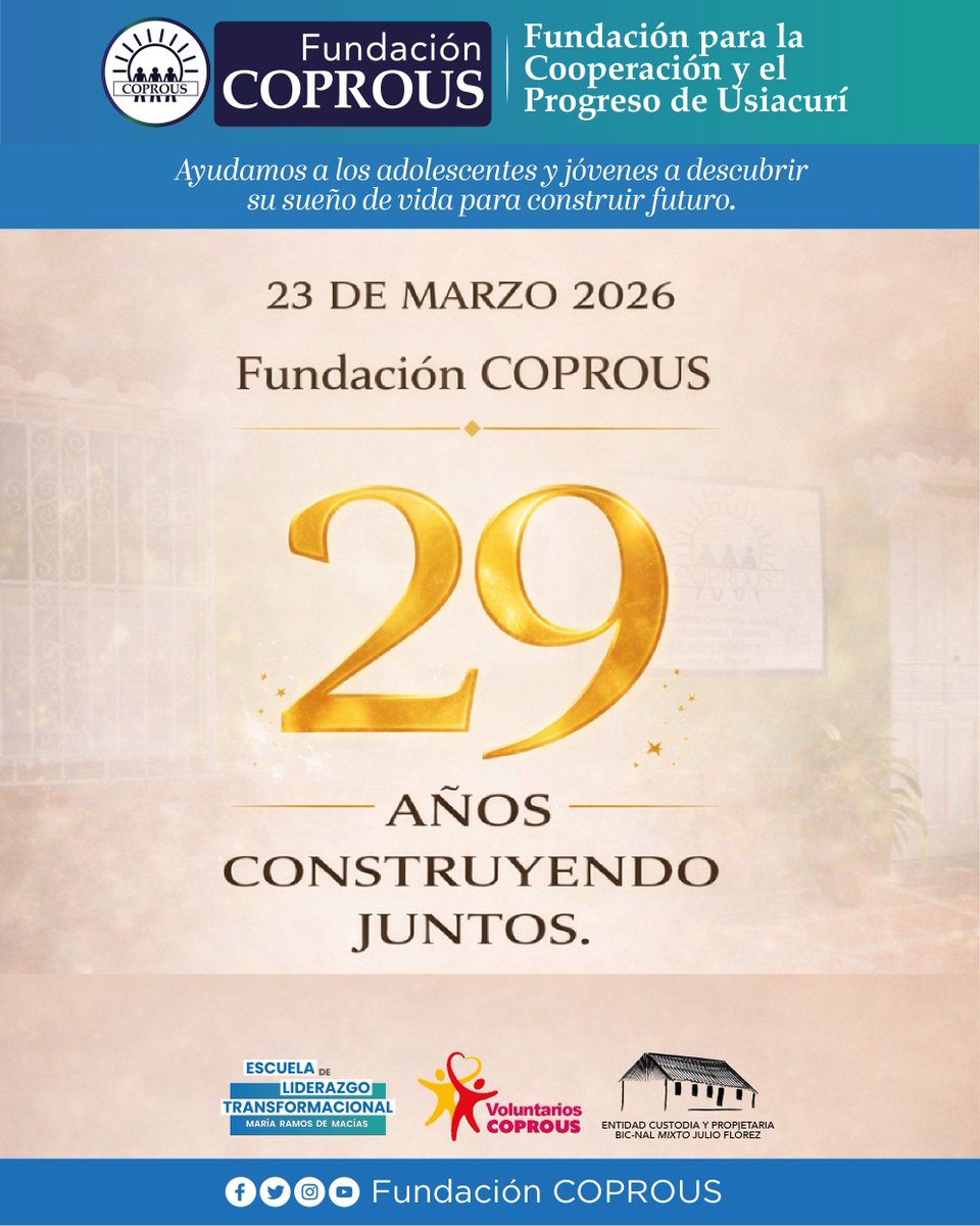 ongcoprous's tweet photo. 😃❤️29 años tejiendo historias, transformando realidades y construyendo futuro. ¡Gracias por ser parte del corazón de la Fundación COPROUS! https://t.co/KpaZICDdbw