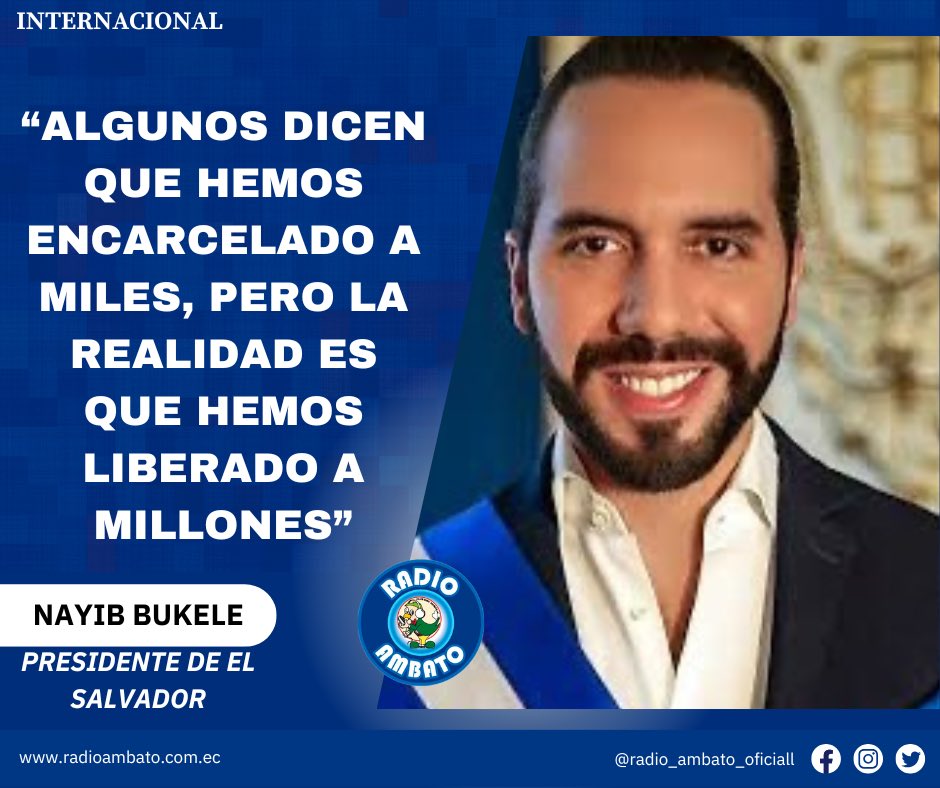 #ATENCIÓN | “Algunos dicen que hemos encarcelado a miles, pero la realidad es que hemos liberado a millones”, afirmó el presidente de el salvador, nayib bukele.
#RadioAmbato #ElSalvador #Bukele #Seguridad