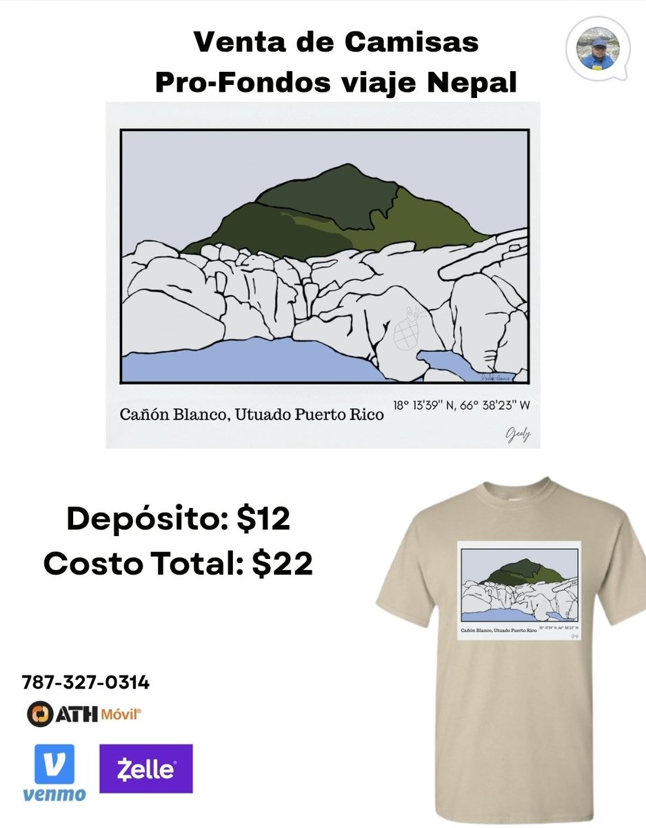 JobelVillafane's tweet photo. Estoy realizando venta de camisas pro-fondos para apoyar mi viaje académico a Nepal, donde presentaré investigación. También tengo una rifa de tour guiado para Cueva Yuyú en Ciales. 

Camisa: https://t.co/mBEjnk3vXB https://t.co/jppBEuIOWj