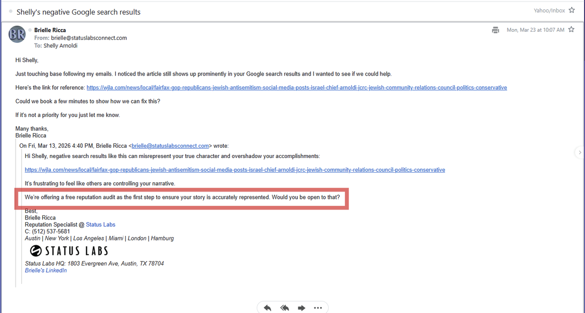 ShellyArnoldi's tweet image. I keep getting offers for free 'reputation audit'. I don't give a shirt about reputation. Read &amp;amp; share this article &amp;amp; help expose the liars! I am a proud #AmericaFirst wife, mom &amp;amp; veteran. 🇺🇸🙏✝️❤️ #DrainTheSwamp

@RealCandaceO @TuckerCarlson @megynkelly 

wjla.com/news/local/fai…