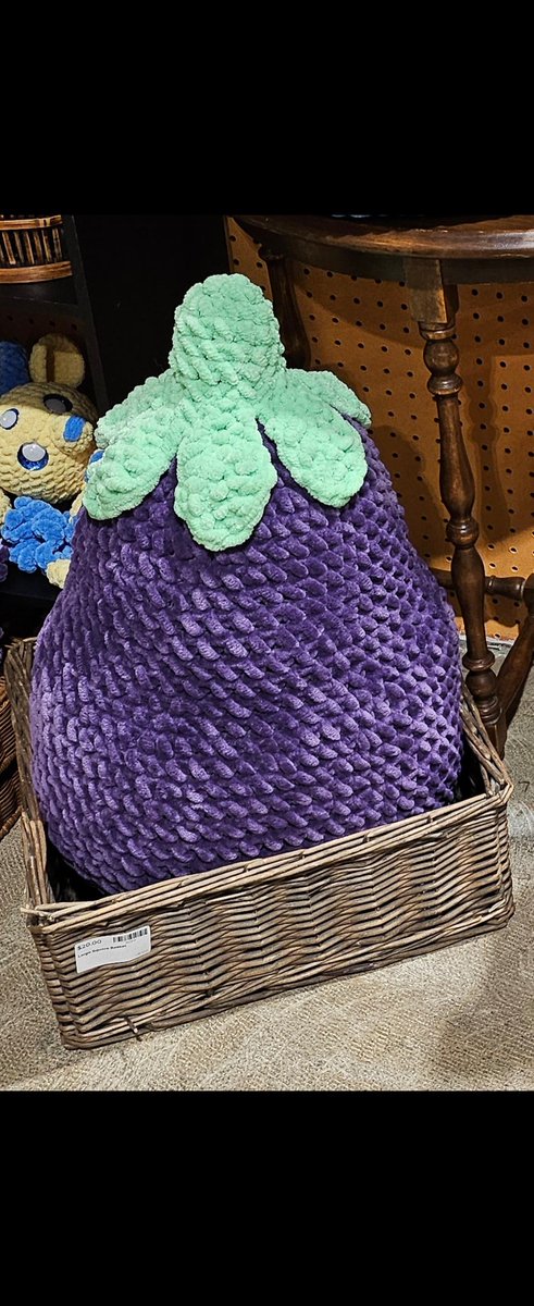heyitsjaayyVT's tweet photo. This may be a niche question, but does anyone know if I can bring a plushie as a gift to a @bbnomula concert? I'm going to the STL concert tomorrow, and I have a GIANT eggplant plushie I crocheted that I think would be so funny to give him 😭😂 (This is the only pic I have rn) https://t.co/uGhWumAVKY