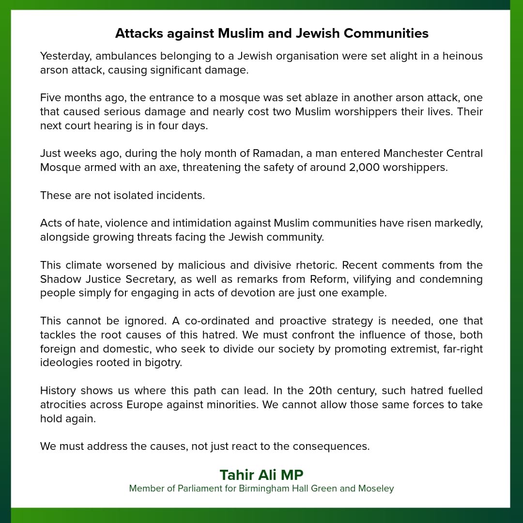 Tahir Ali MP tweet media