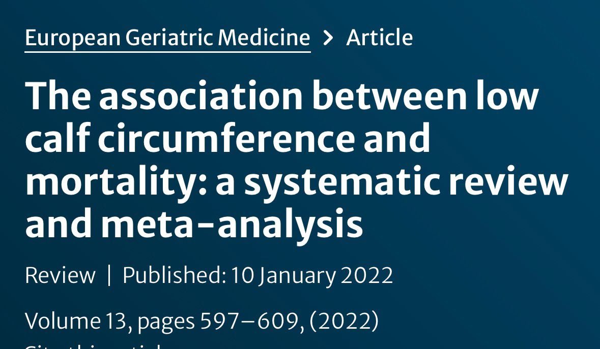 hyderabaddoctor's tweet image. A simple body measurement may predict how long you live.
It is neither BMI nor weight; it is your calf circumference.

🔴Multiple studies show that smaller calf size is associated with higher mortality risk. 
🔴Another meta-analysis revealed that low calf circumference was