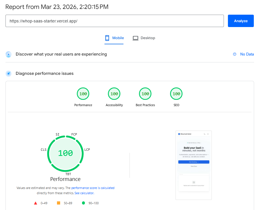 I've been cooking up a Whop SaaS Starter. Next.js, Whop for auth + payments + subscriptions, built-in skill so agents know how to extend it.

One click deploy, run the setup wizard, and you've got a paid SaaS running in minutes.

As with anything I put out there, it is fast af.💯
