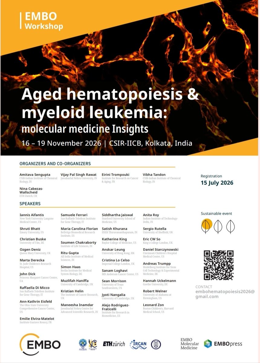 Amitmadrid's tweet photo. Join us #EMBOAgedHematopoiesis Nov 16-19, 2026, Kolkata, INDIA @csir_iicb @CSIR_IND @etrompouki @Nina_CabezasW @VijayRawatJNU @JNU_official_50 @ETH @ircaninstitute @EMBOevents @EMBO_YIP @EMBO https://t.co/XMZYt4WNDl