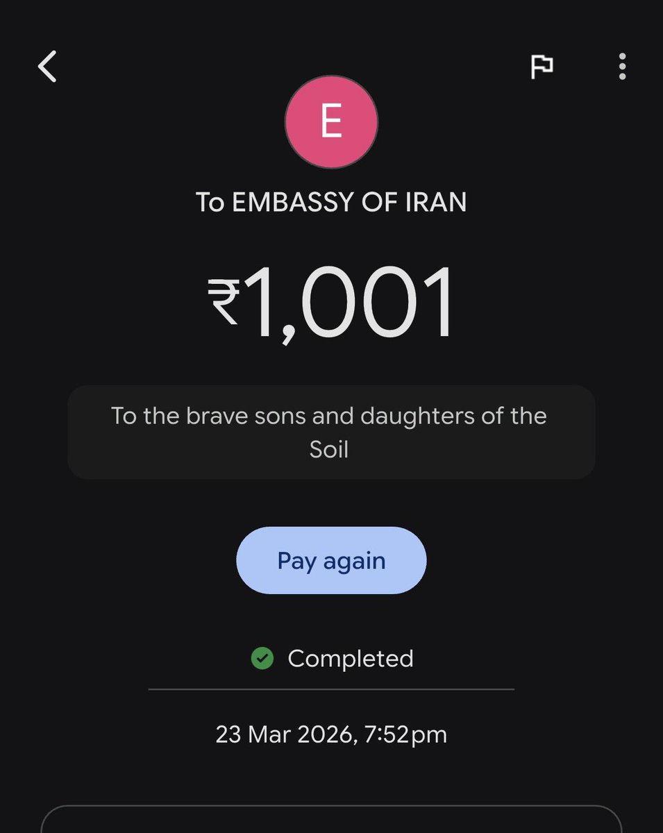<a href="/Iran_in_India/">Iran in India</a> I am a Sanghi ! Follower of Modiji ! Yet making this little contribution because I strongly feel this war was imposed on IRAN by the brutal modern age colonials ! With selfish motives ! I salute the bravery of Iranian people , and their resolute to sustain a country despite being