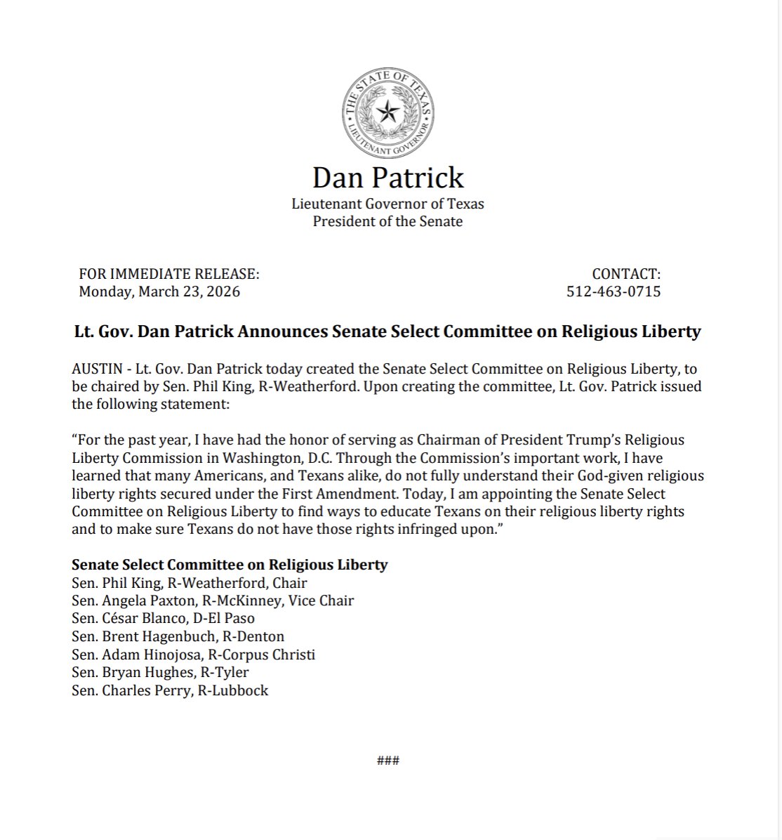 Office of the Lieutenant Governor Dan Patrick tweet media