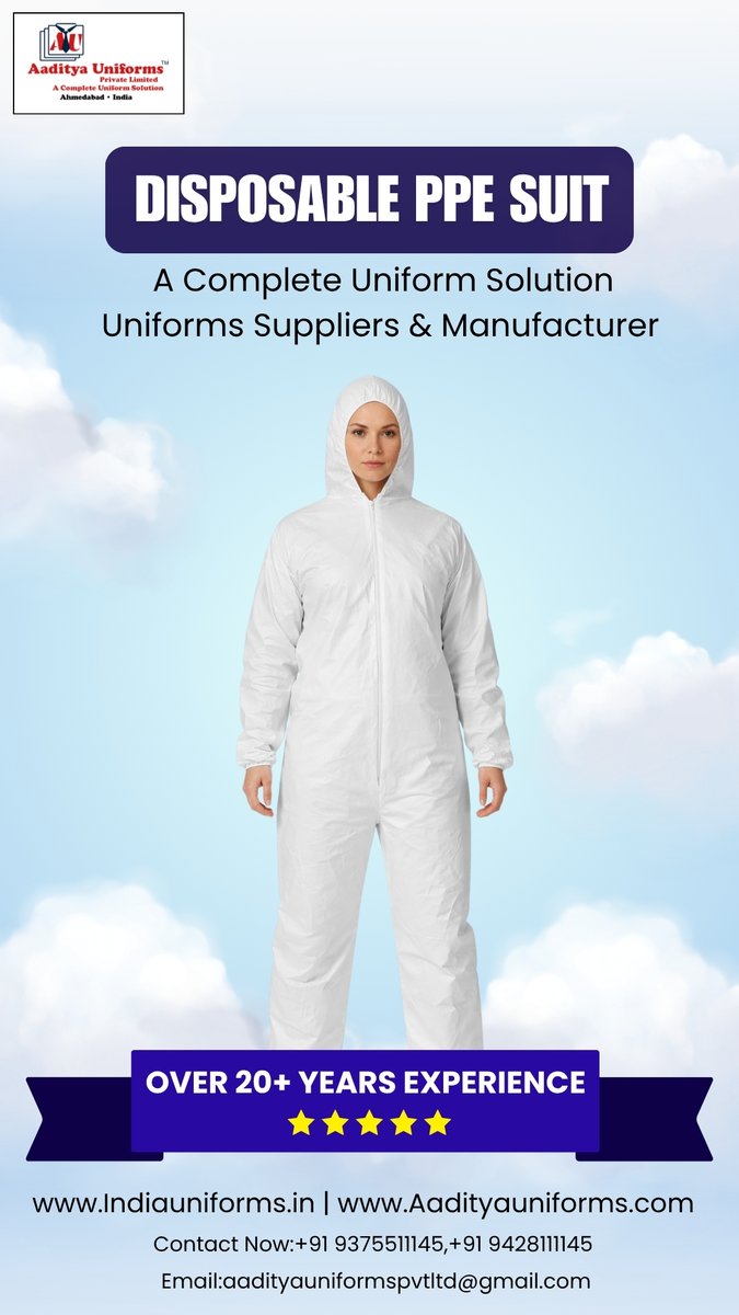 Aadityauniform's tweet image. Disposable PPE Suit – Available At Aaditya Uniforms

#PPESuit
#DisposablePPE
#ProtectiveWear
#SafetyUniform
#HealthcareUniform
#IndustrialSafety
#BulkUniforms
#AadityaUniforms
#ahemdabad
