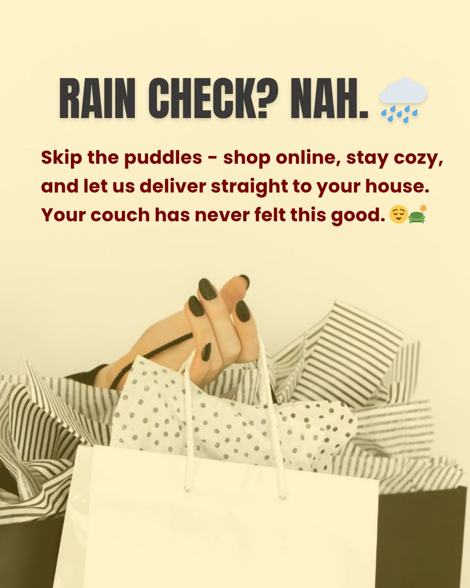 shopzetu's tweet image. Fear not. You clicked, we packed, and just like that - magic happened. ✨
Your order arrived, dry, fast, and straight to your house.

Moral of the story? Rain can’t stop style.

#shoponline