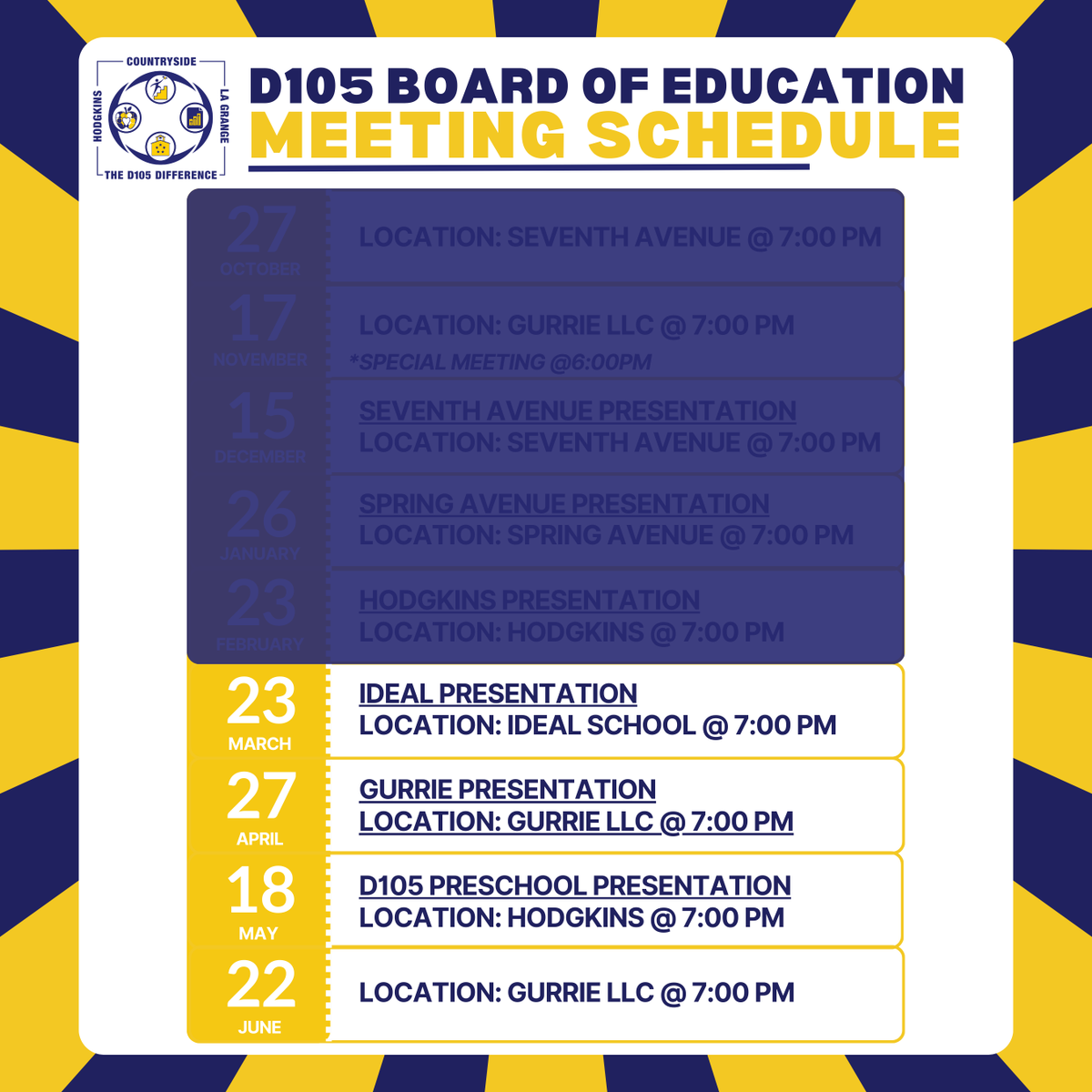 Join us at Ideal Elementary at 7:00 pm for the March D105 Board of Education meeting! This month's agenda features a special presentation from our Ideal students and staff!