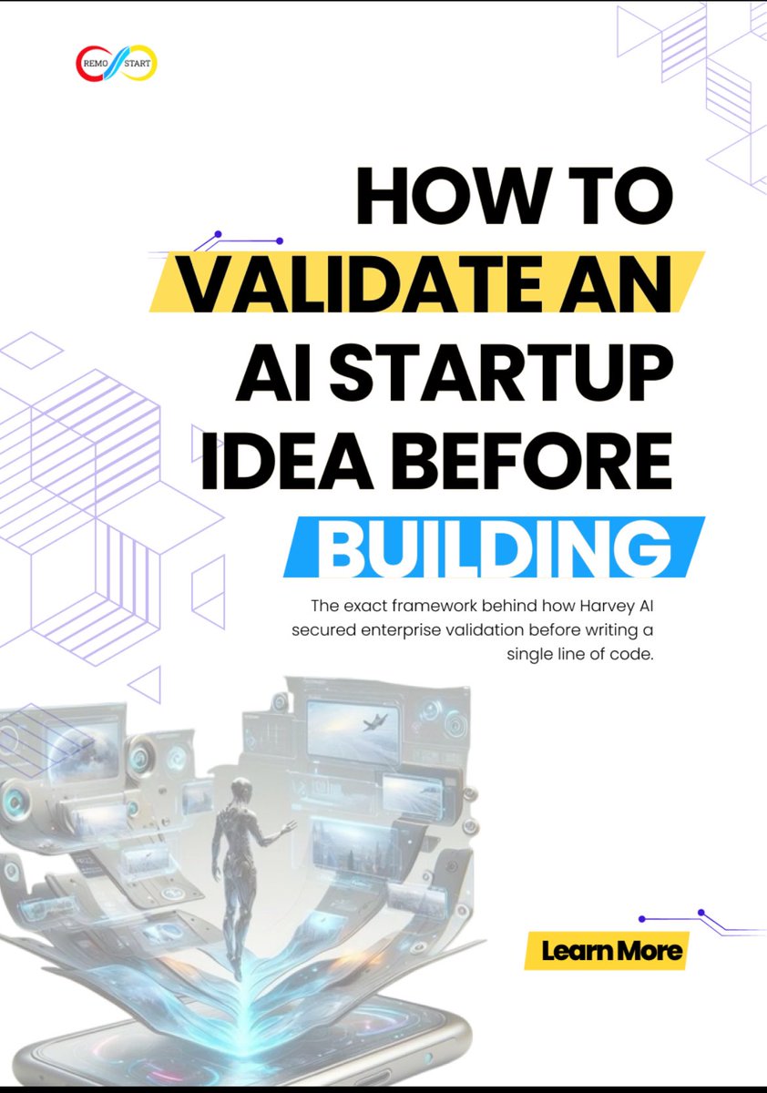 RemostartLabs's tweet photo. Harvey AI had no product.

But they had Allen &amp; Overy, one of the world's biggest law firms, signed on as a pilot partner before a single line of code existed.

That one “yes” compressed their path from idea to funded company in weeks.
We broke down the exact framework.
Here. 👇 https://t.co/YB0daFSRvD
