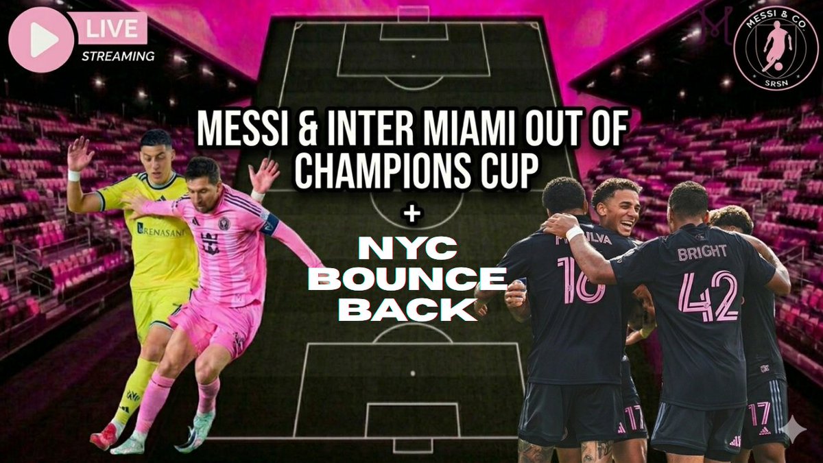MessiandCo's tweet photo. 🚨 LIVE TONIGHT AT 5:30 PM EST 🚨

Messi &amp; Inter Miami are OUT of the CONCACAF Champions Cup 😳

What went wrong… and does the NYC bounce-back change anything? 👀

📺 Watch here: https://t.co/dZlOgax4aB https://t.co/c56hi20Cs3
