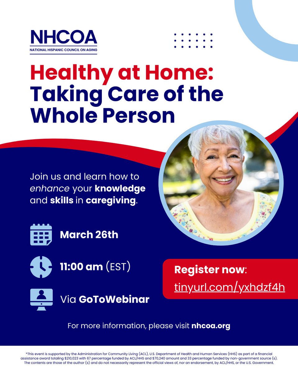 NHCOA's tweet image. For over 50 years, NHCOA has provided trusted information to support #caregivers🤝
Our upcoming #webinar “Healthy at Home: Taking Care of the Whole Person" continues this mission by sharing #resources to help caregivers support their loved ones.
RSVP: tinyurl.com/yxhdzf4h💻
