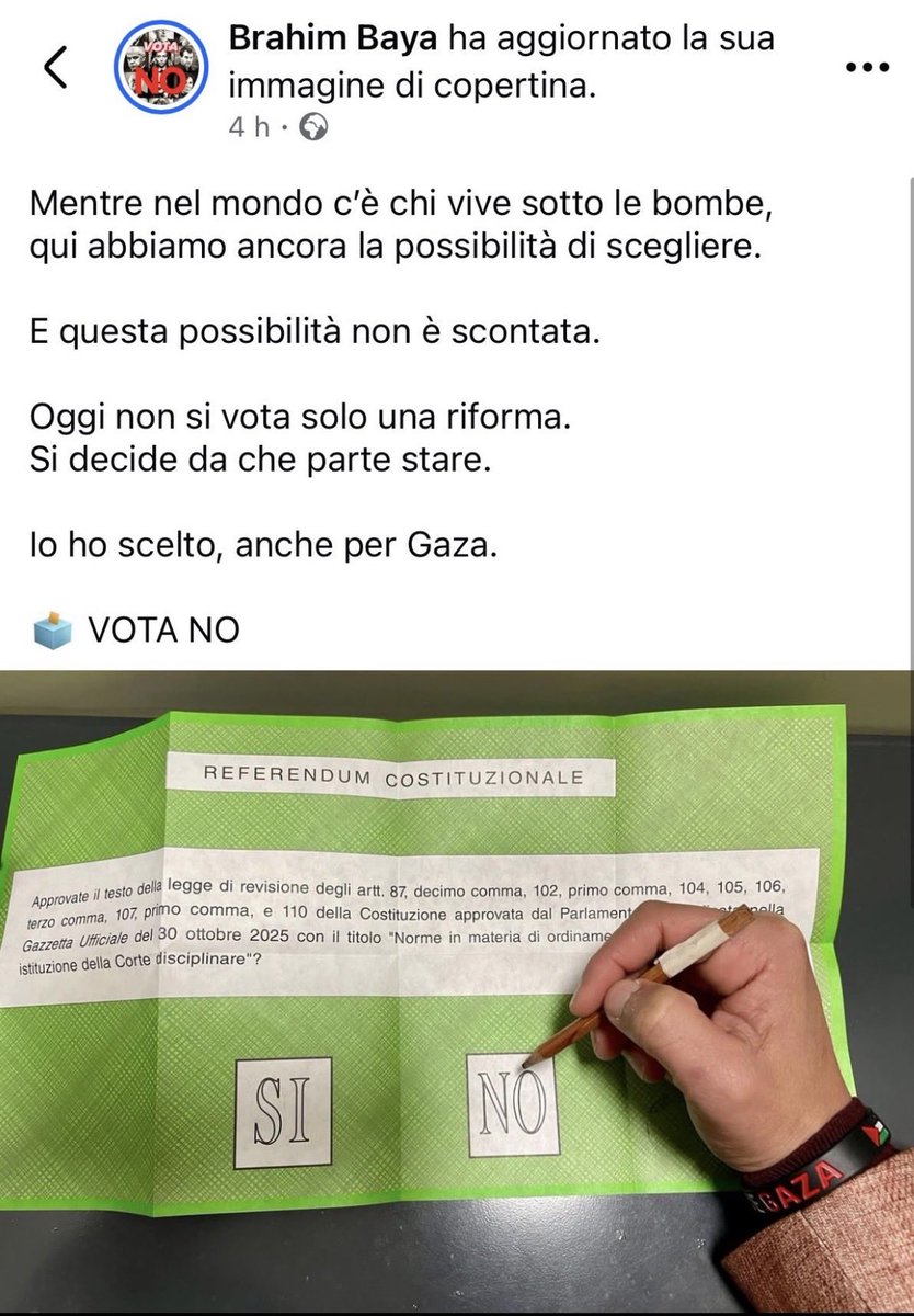 In foto un esempio di reato commesso dal Signor Brahim Baya punibile con l'arresto da 3 a 6 mesi e un'ammenda da 300 a 1000 €. 
Questi sono quelli che votano no.

#Referendum