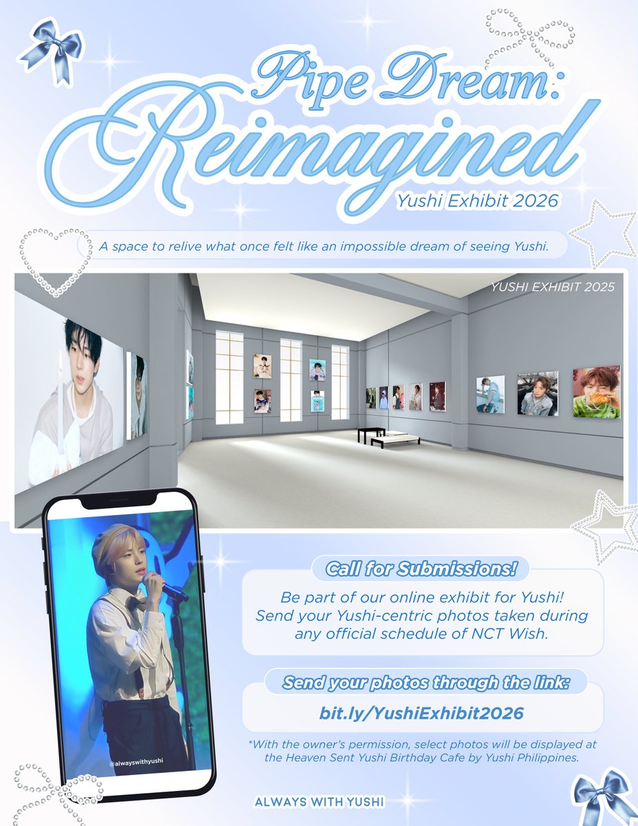 —YUSHI EXHIBIT 2026 💙🪽

April is just around the corner!  

Let’s celebrate Yushi together by sharing our love through this year’s online exhibit!

Submissions are now open ✨

Details are in the form!
🐈 bit.ly/YushiExhibit20… 

#PipeDreamReimagined 
#YUSHI #ユウシ #유우시