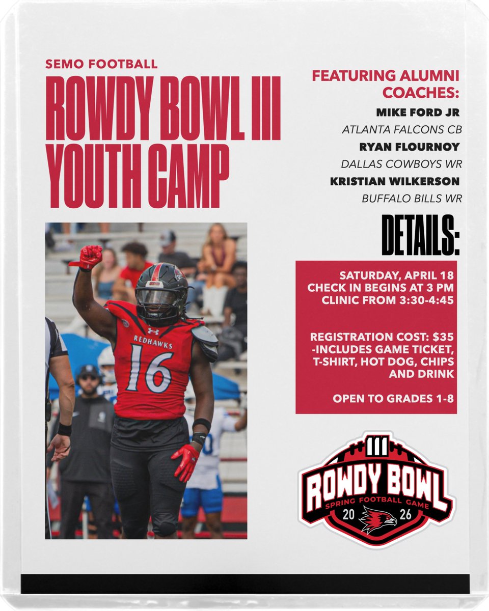 The Trawick Homes Rowdy Bowl III Spring Football Game &amp; Youth Camp are Saturday, April 18 at Houck Field. The Youth Camp will be from 3:30-4:45 p.m. with the spring game following at 6 p.m.
Story: shorturl.at/kaAt3