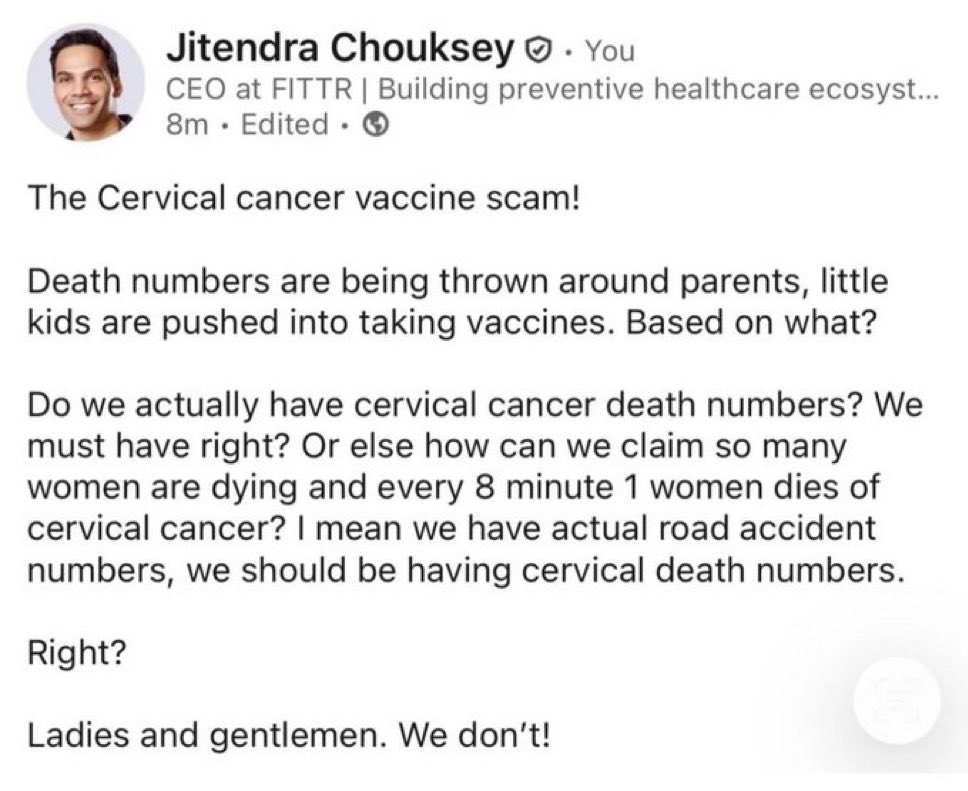 Building ‘preventive’ healthcare
‘Vaccines which prevent cancer are scam’
😂😭🤡