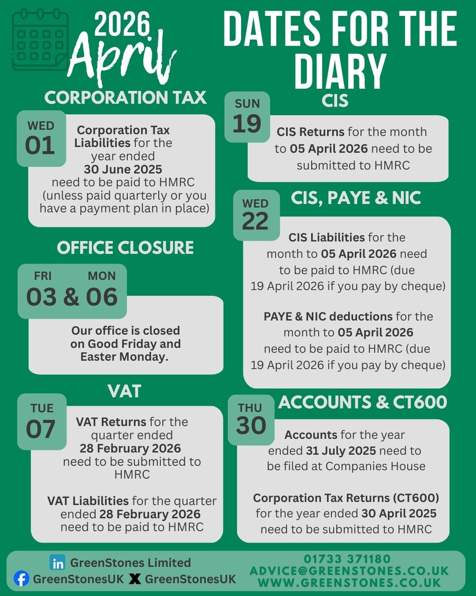GreenStonesUK's tweet image. Finding it hard to remember key dates? Don't worry! Here's a list of important dates you can add to your calendar 😊

#April2026 #calander #datesforthediary #keydates
