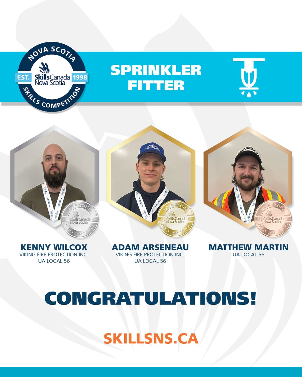 Skills_NS's tweet image. Congratulations to the winners of the Sprinkler Fitter event at the 2026 Nova Scotia Skills Competition!  Protection incendie Viking inc. / Viking Fire Protection Inc.

@UALOCAL56NS
#2026NSSkillsCompetition #SkilledTrades #NovaScotia #SprinklerFitter