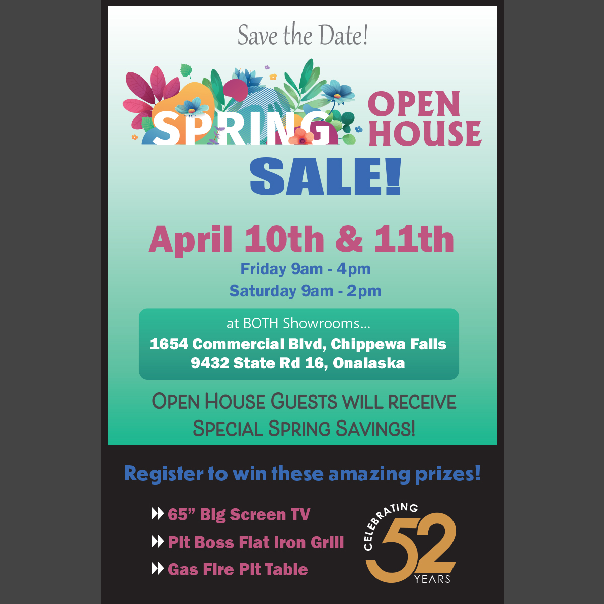 AsherExteriors's tweet photo. Save the date! Our annual Spring Open House Sale is happening April 10th &amp; 11th at both our showrooms! Learn more at https://t.co/6B3RujQE9U!

#goasher #springopenhouse https://t.co/54g5E8wjJ8
