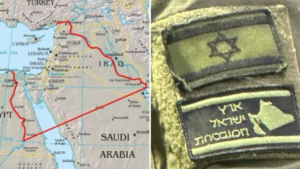 rockysarung's tweet photo. @wahhabicc_jabar Itu peta 'Greater Israel' udah lama jadi emblem di seragam mereka, krn itu lah misi besar mereka https://t.co/Zb4MkrvEb4