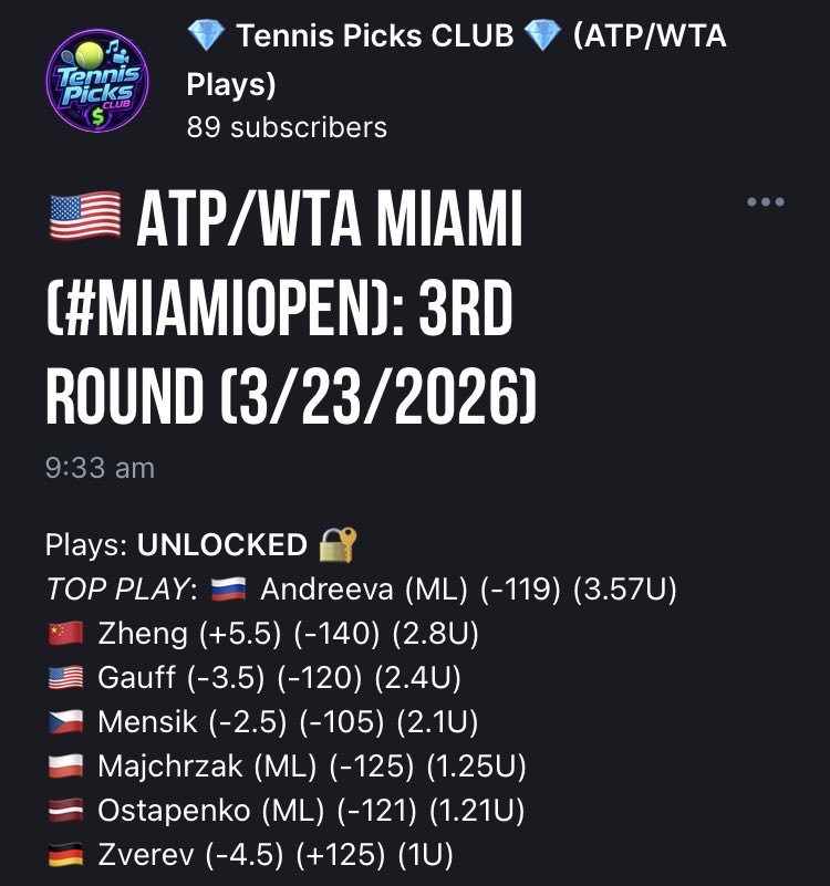 💎 Tennis Picks CLUB 💎 (ATP/WTA Plays) tweet media