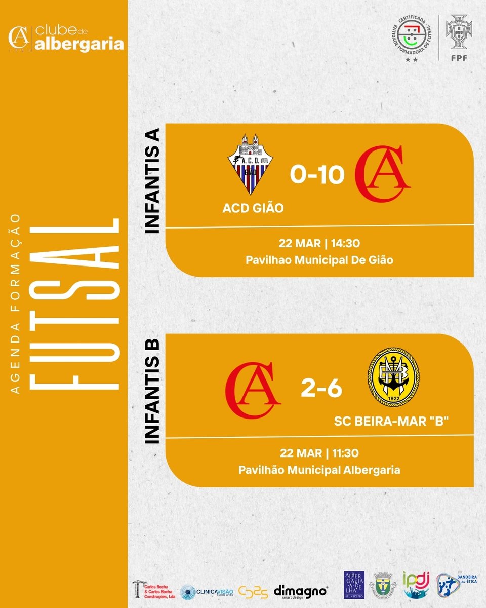 ClubeAlbergaria's tweet photo. 📋 Resultados formação - Futsal / Futebol

#Futebol #Futsal #AlbergariaEuSou https://t.co/3JgydUOYAc