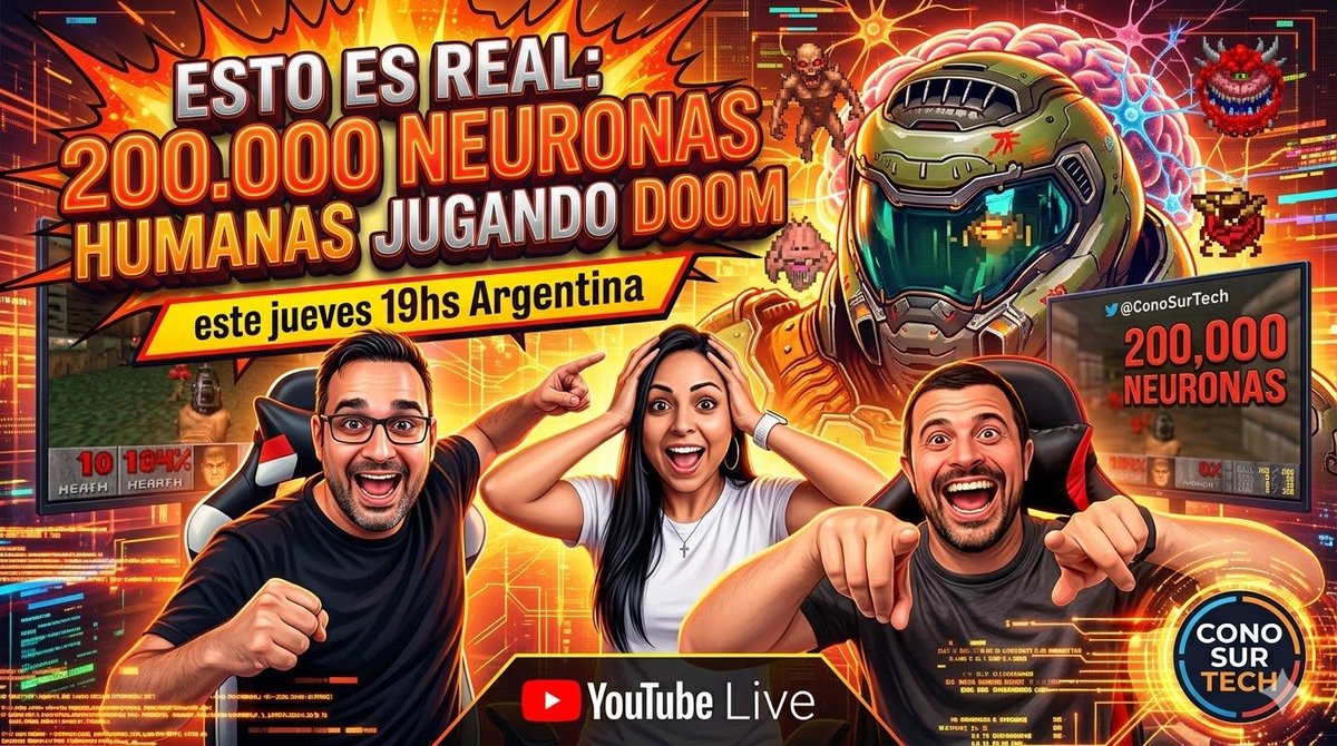 conosurtech's tweet photo. Una de las noticias que hablamos el jueves pasado que nos sorprendio! Lo sabias? 

Esto es real: 200.000 neuronas humanas jugando DOOM! 

Mira el video aqui! https://t.co/OE8qD3qhO5 https://t.co/XjeRcoCt1i