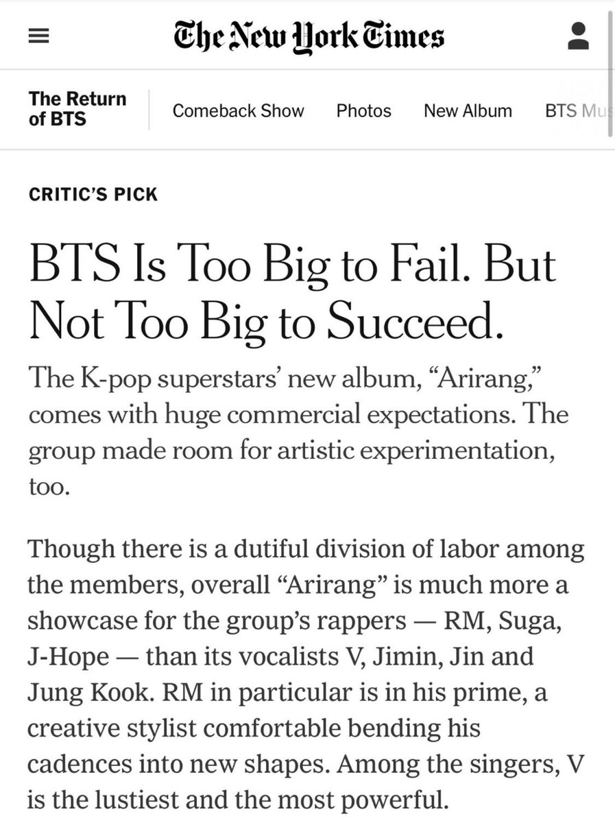 ニューヨークタイムズは、BTSのARIRANGのレビューを掲載し、テテを