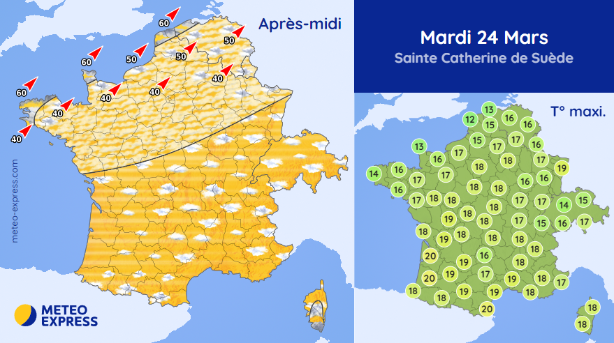 🌤️ Ce mardi : soleil dominant, voilé au nord. Froid ce matin mais doux &amp; printanier l'après-midi. ➡ meteo-express.com/previsions/pre…