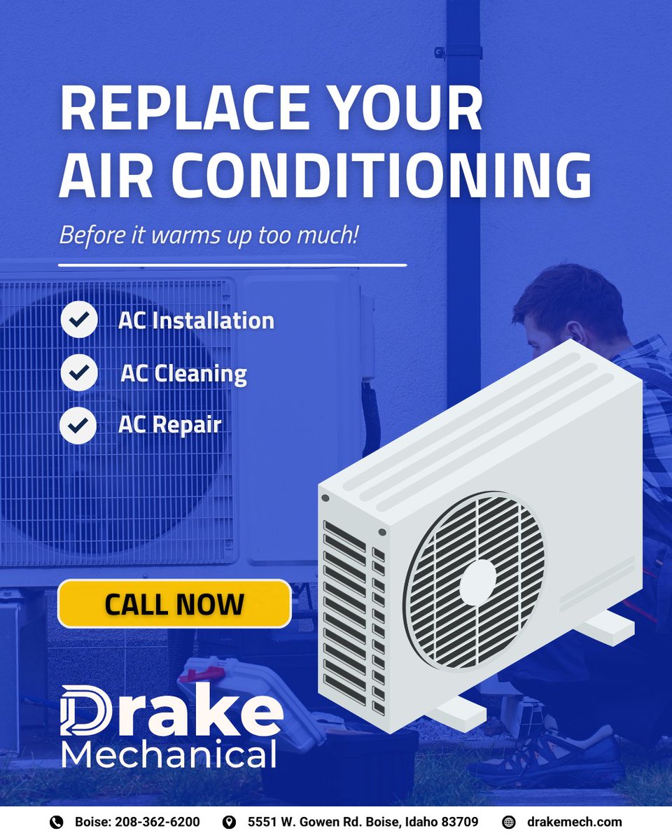 DrakeMechanical's tweet image. Replace or upgrade your old AC before it heats up! Contact Drake Mechanical today!

hubs.ly/Q047n6r_0

And call us at Boise: 208-362-6200

#HVACtech #coupons #plumbing #heating #airconditioning #plumbingsolutions #piperepair