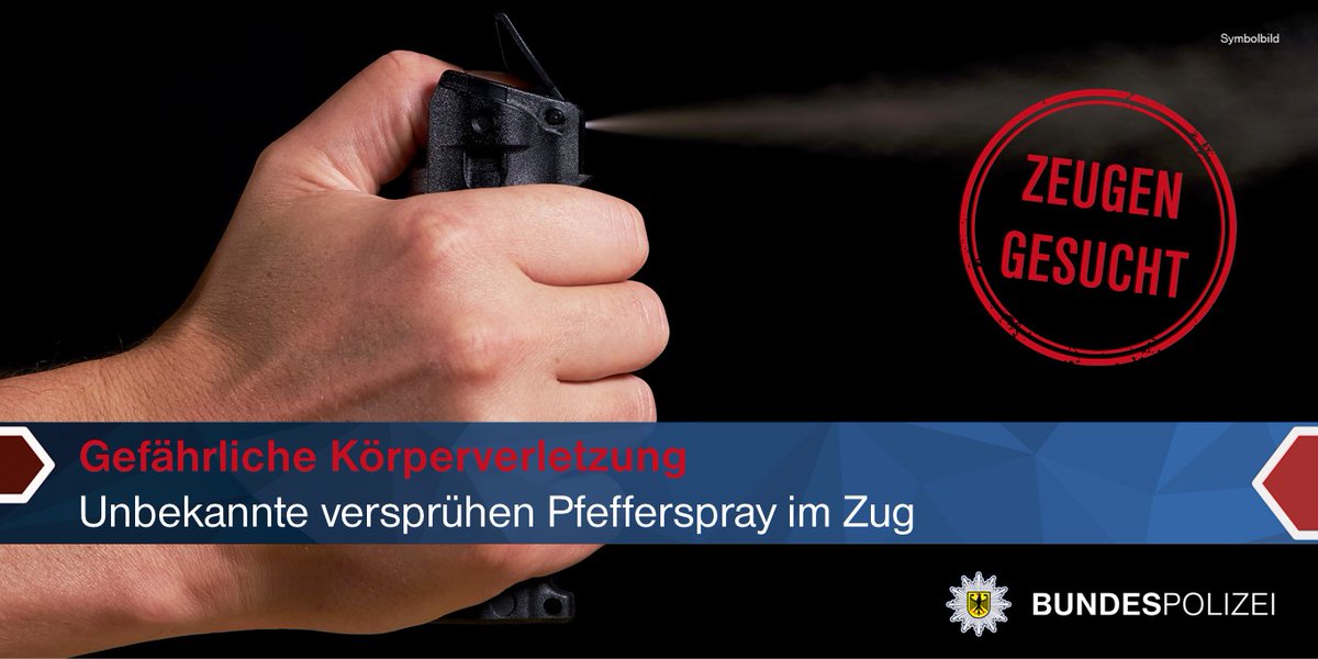 bpol_bw's tweet image. Am 20.03. kam es im Zug zwischen #Aalen und #Ulm zu einer gefährlichen Körperverletzung. Zwei unbekannte Täter sprühten gegen 10:25 Uhr Pfefferspray auf Reisende und flüchteten. Vier Personen klagten über Reizungen. Hinweise an die Bundespolizei!

➡️presseportal.de/blaulicht/pm/1…