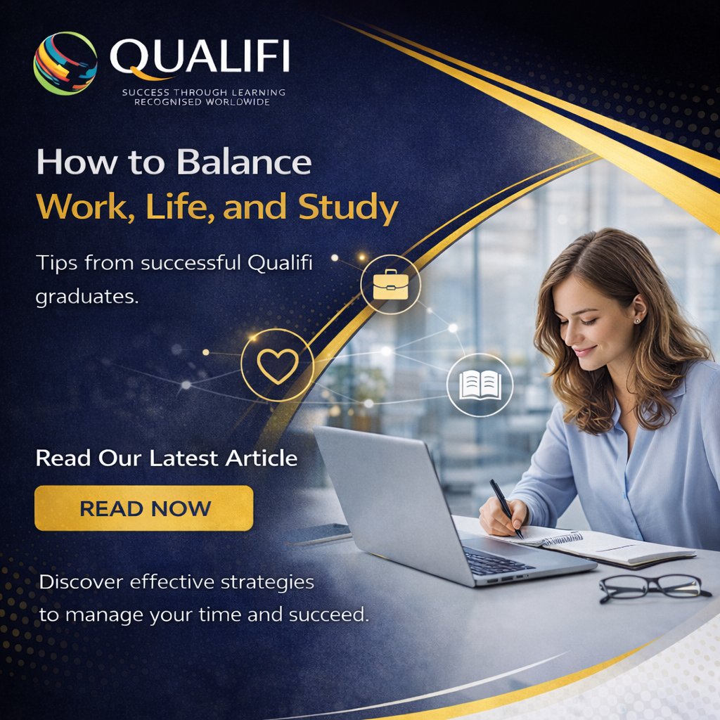 QualifiLtd's tweet photo. Balancing work, life &amp; study is tough for adult learners. 
3 habits that help include: 
- short study blocks,
- peak-energy tasks
- weekly planning.

Read more: https://t.co/5rSOyuuI0z

#StudyTips #AdultLearning https://t.co/r0MoyDXO25