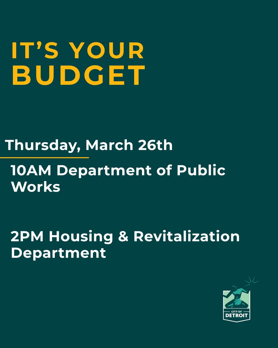 DetroitCFO's tweet photo. We're in WEEK three of our City Council Budget Hearings.

This is the time when City departments present details of their proposed budget for the next fiscal year, and the public can weigh in and ask questions. Check out the schedule.
🧵 https://t.co/YIzkwZrpYk