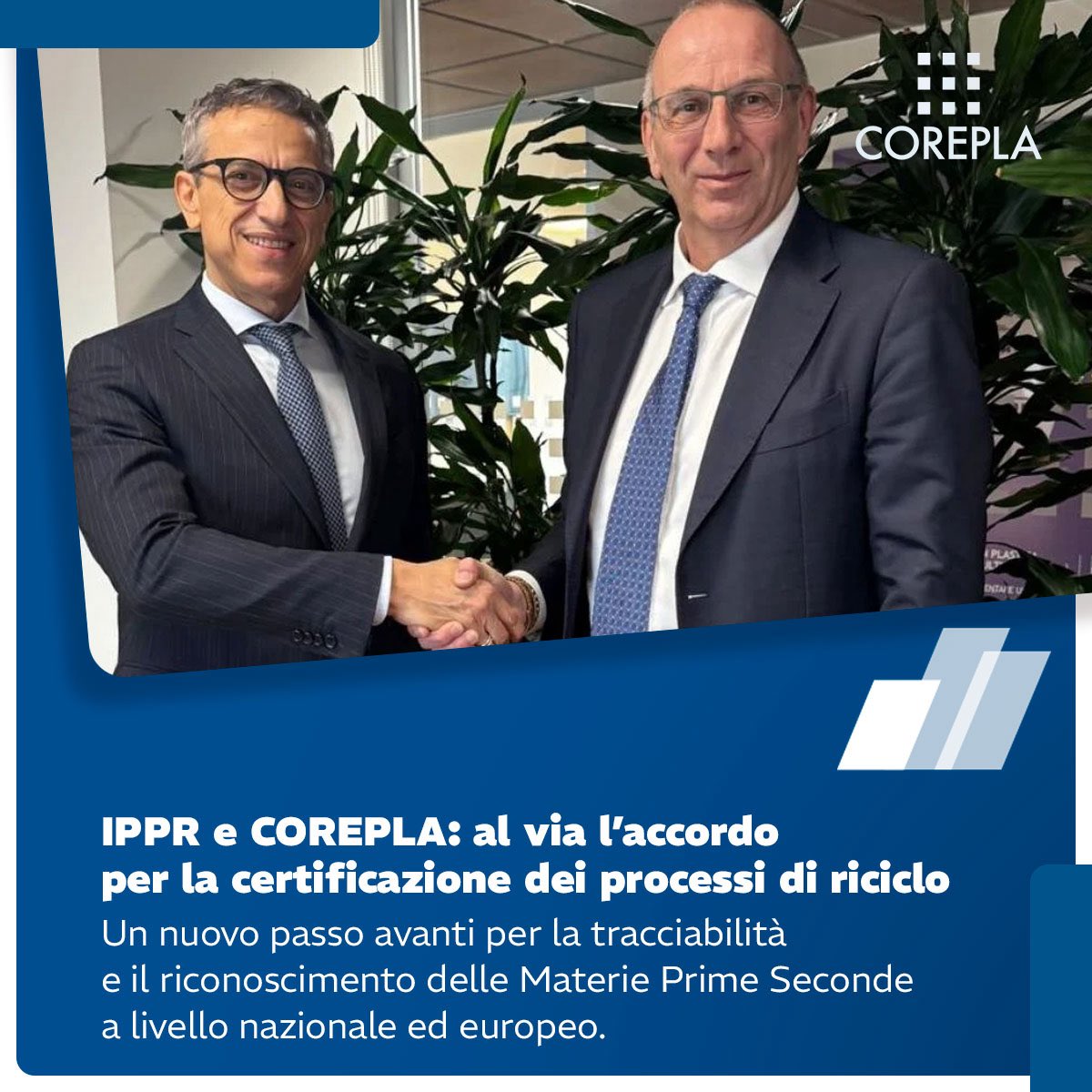 Corepla_Riciclo's tweet image. #IPPR e #COREPLA insieme per rafforzare la certificazione del #riciclo delle plastiche ♻️

IPPR – Istituto per la Promozione delle Plastiche da Riciclo – e COREPLA avviano un accordo di collaborazione per la certificazione dei processi di riciclo dei riciclatori attivi nel