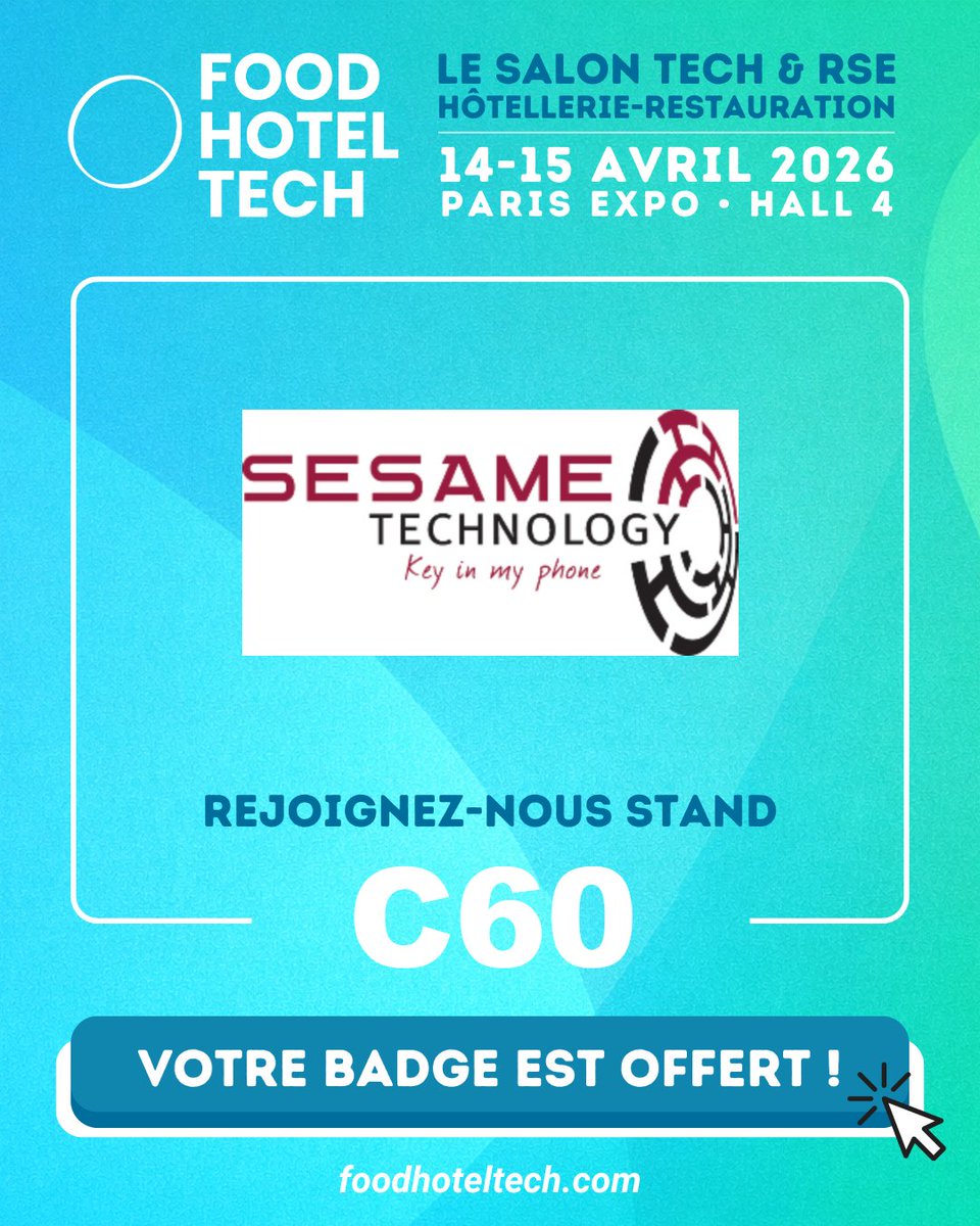 SesameTechno's tweet photo. Vous le savez le Food Hotel Tech, la grande messe de tout ce qui parle de technologie dans l'hôtellerie,  se tiendra dans moins de deux mois. Venez nous retrouver sur stand C60 pour parler arrivée autonome, réduction de coûts, webcheckin, webapp et plein d'autres sujets.. https://t.co/Lhxk95MtDD