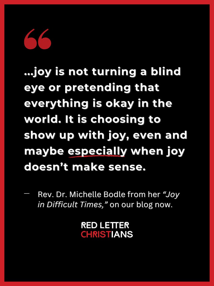 RedLetterXians's tweet image. New on the RLC blog! Rev. Dr. Michelle Bodle reflects on what it means to choose joy—not as denial, but as a faithful presence even in the hardest moments. Read “Joy in Difficult Times” on the blog. (Link in bio)
#faith #reflection #blogpost