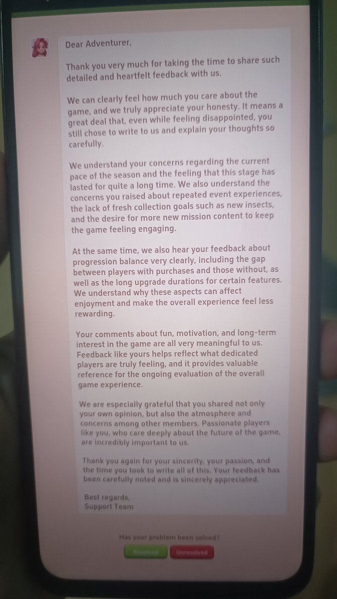 echiueo's tweet photo. Ceritanya ngasih feedback buat developer game melalui CS, dibales panjang juga 😂 AI kah https://t.co/bAHMVpALGD