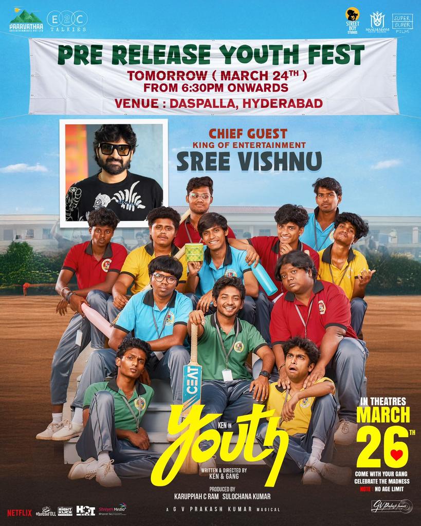 Telugubit's tweet image. #YouthTelugu Pre-Release Event Tomorrow. 

#SatyaDev #SreeVishnu join for #Youth Fest. 

#YOUTHTeluguOnMar26
Telugu Release by @E2CTalkies