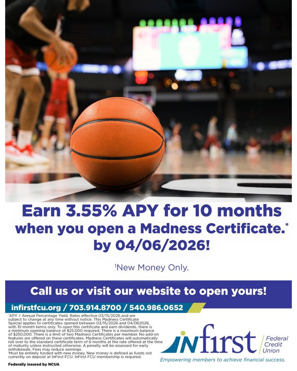 Don't miss your chance to make a slam dunk!

Check out our Madness Certificate and earn 3.55% APY for 10 months!
Don't miss this chance to take your shot. Learn more at lnkd.in/euFpMWHx.