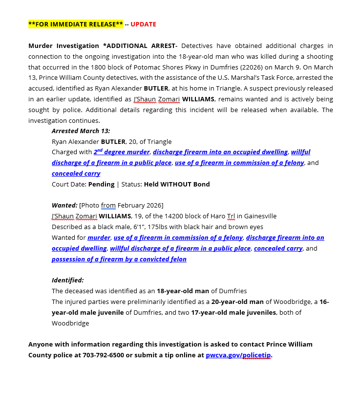 Prince William County Police Department tweet media