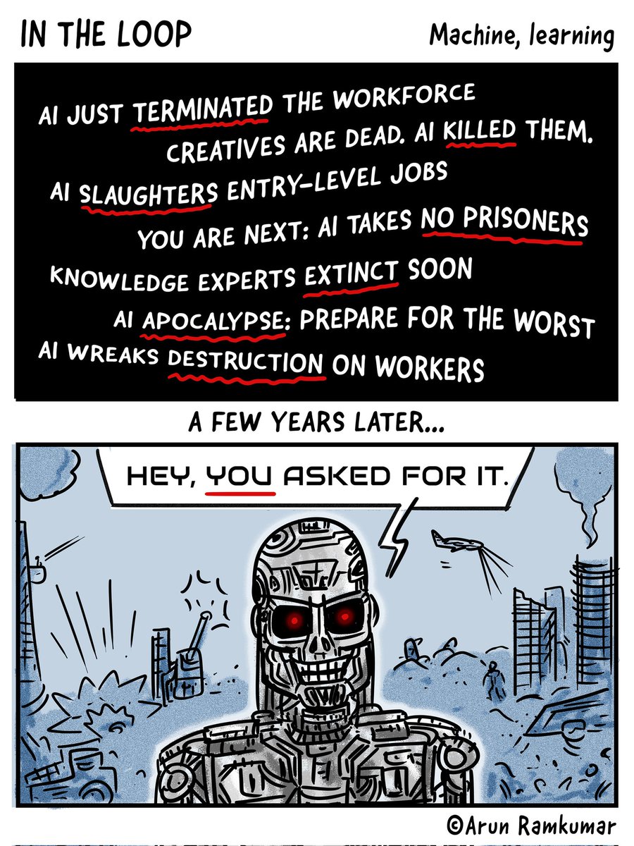 Arun_bohemian's tweet image. Guys, guys. Can we please cool it with the violent language? AI is watching and learning. 🤖

Mum with me, if you want to live! 😎

#AIpocalypse #AIhype #machinelearning #LLMs #AIML #comics #intheloop