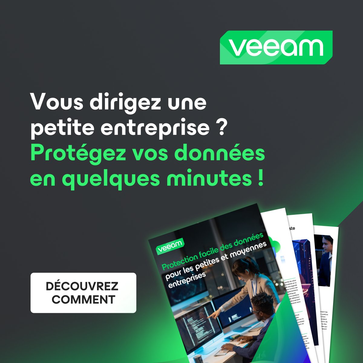 Veeam_Fr's tweet image. Protéger ses données ne devrait pas être complexe, même pour les #PME. Découvrez comment mettre en place une stratégie de sauvegarde simple, fiable et évolutive avec ce livre blanc Veeam 👉 bit.ly/3N9Aydd