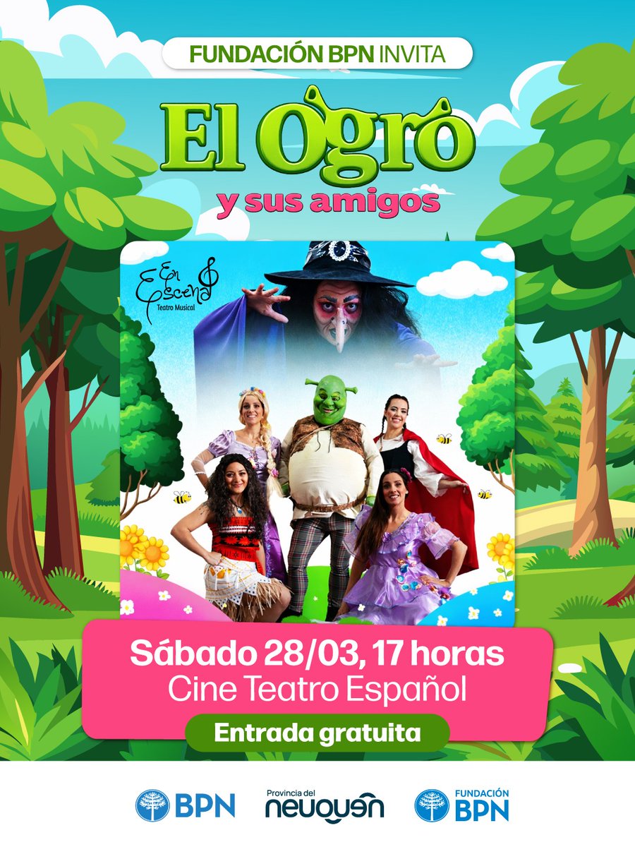 #Agendate
Fundación BPN invita
"EL OGRO Y SUS AMIGOS"
Teatro musical
Entrada gratuita
Para disfrutar en familia!