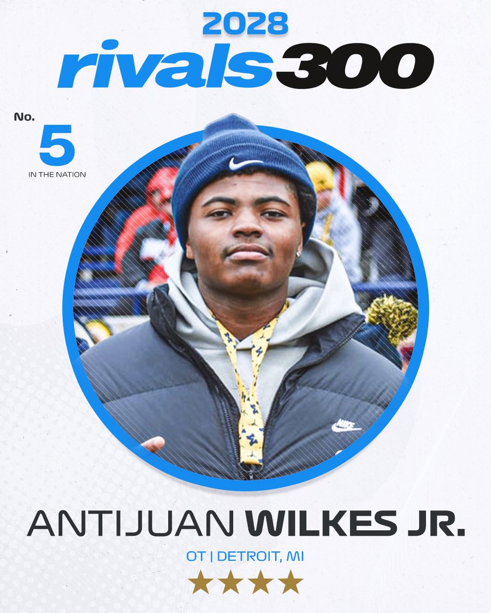 Rivals's tweet photo. 🚨NEW￼🚨 OT Antijuan Wilkes Jr. ranks No. 5 in the initial 2028 Rivals300.

https://t.co/gzYz0TWN1w https://t.co/0XNWKcj5Rt