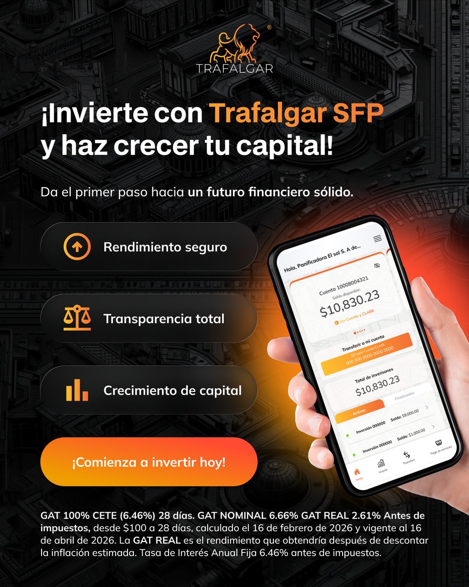 TrafalgarMex's tweet photo. Tu futuro financiero empieza con una decisión.
Hoy puedes seguir igual… o empezar a construir algo más grande.
Invierte con Trafalgar y convierte tus metas en resultados reales.
💼 Seguro
📊 Transparente
📈 En crecimiento
¿Listo para dar el paso?  https://t.co/sfrn7bDHGE https://t.co/7uIyJEZawf