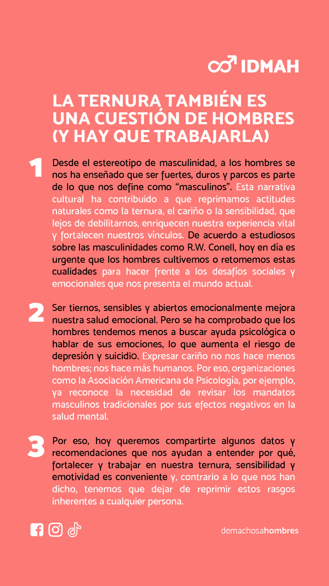 machosahombres's tweet image. La ternura también es una cuestión de hombres (y hay que trabajarla)

¿Qué actos de cariño y ternura practicas o te hacen sentir mejor?

#demachosaHOMBRES #CulturaDelCuidado #Ternura #SaludMasculina #Masculinidad
