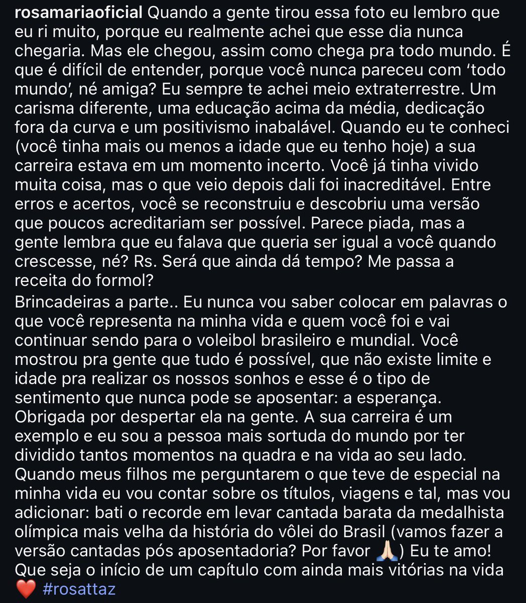 “Quando meus filhos me perguntarem o q teve de especial na minha vida eu vou contar sobre os títulos, viagens e tal, mas vou adicionar: bati o recorde em levar cantada barata da medalhista olímpica mais velha da história do vôlei do Brasil”

Rosamaria vc não tinha esse direito 😭