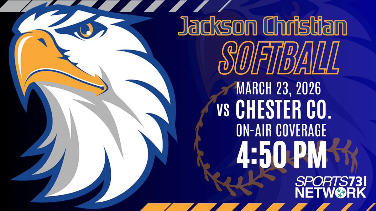 Sports731Net's tweet photo. IT’S GAME DAY: 🥎

@JCSsoftball coverage begins tonight as the Lady Eagles take on Chester County!

Coverage begins at 4:50 with first pitch at 5:00!

@Cprescott15 brings you all the action! 🎙️

Come out and support the Lady Eagles or tune in with us! 

📺 WATCH: Jackson Christian School Facebook | Sports731 Network app | https://t.co/TZxnEvELPW 

@JCSAthletics 

#GoLadyEagles